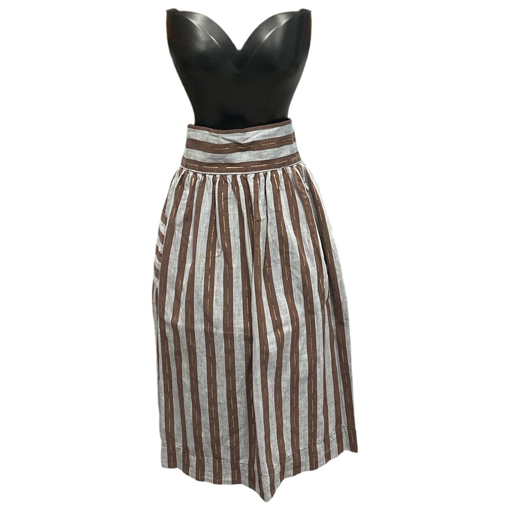 Vintage Apron Handmade Pocket‎ Gold Metalic Brown Grey Striped